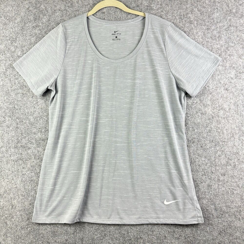 Nike Shirt Top Womens 1X Gray Dri-Fit Classic Athletic Tee Logo Gym Workout